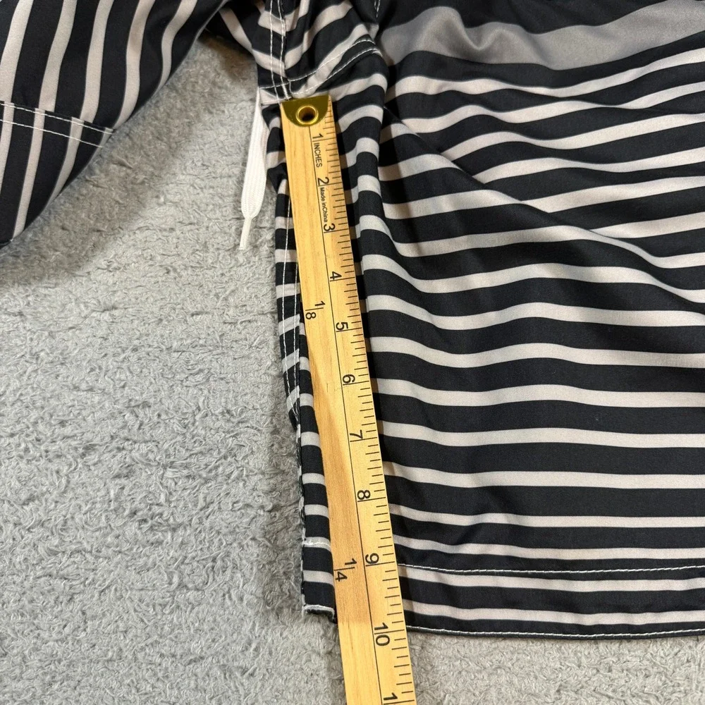 Merona Mens Striped Board Shorts Size L Black Grey White Cargo Swim Trunks